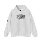Lift Heavy Shit – Unisex Heavy Blend™ Hooded Sweatshirt (Black Logo Front & Sleeve) 🖤🏋️‍♂️🔥
