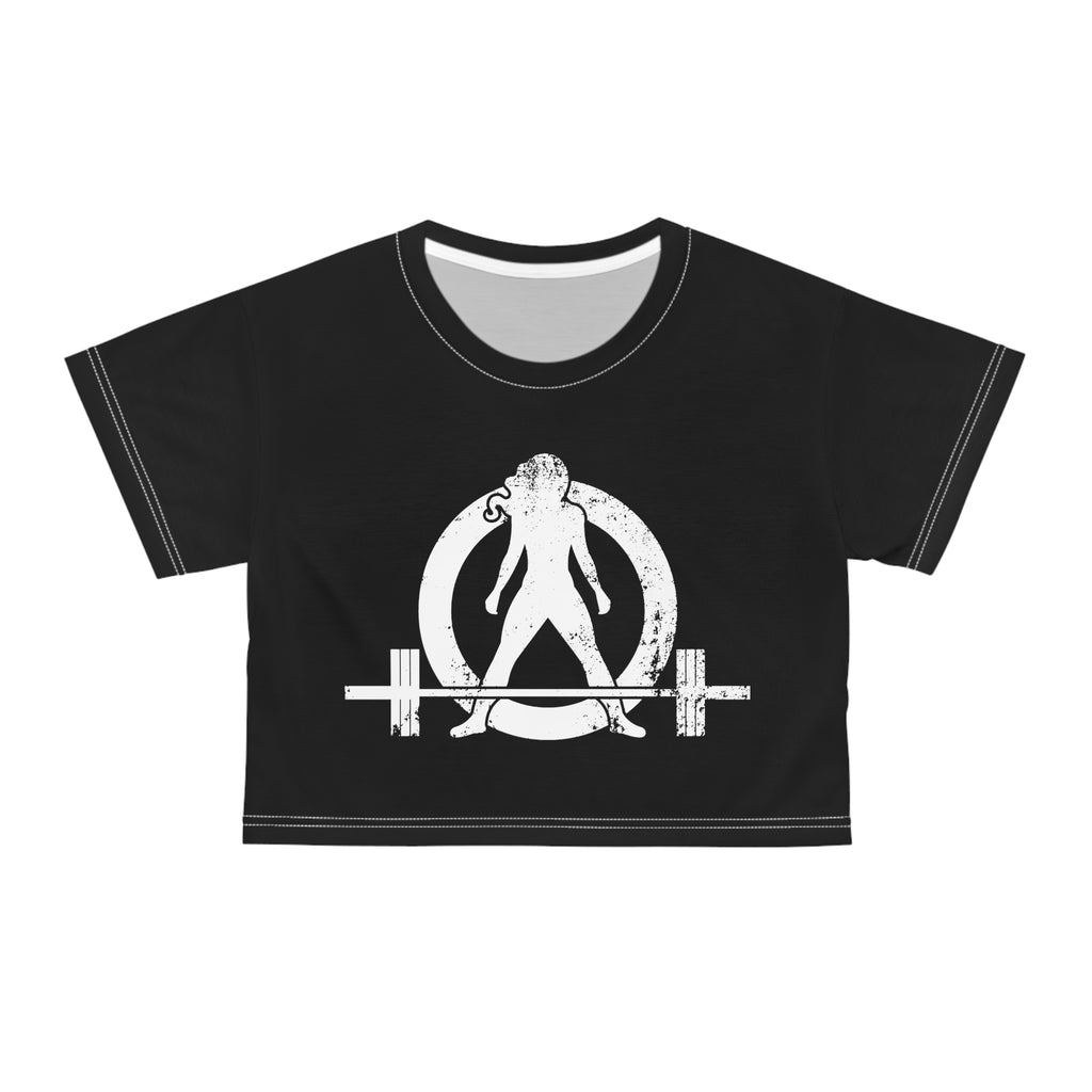 Crop Tee AOP - Black - White Distressed Logo