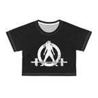 Crop Tee AOP - Black - White Distressed Logo