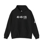 45 + 45 = 135 – Unisex Hoodie | White Front & Sleeve, Plain Back