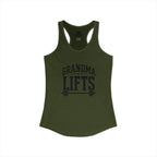 Grandma Lifts - Women's Ideal Racerback Tank - Black Logo Front Plain Back