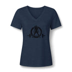 WWLW Women's Relaxed Heather CVC V-Neck Tee -  Black Logo