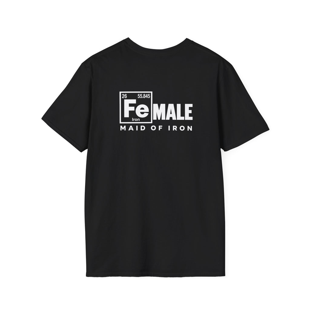 Maid of Iron - Black Unisex Softstyle Tee - WWLW Front + Maid of Iron Back