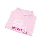 WWLW “Squat • Bench • Deadlift • Repeat” Hoodie - White Logo - Plain Back