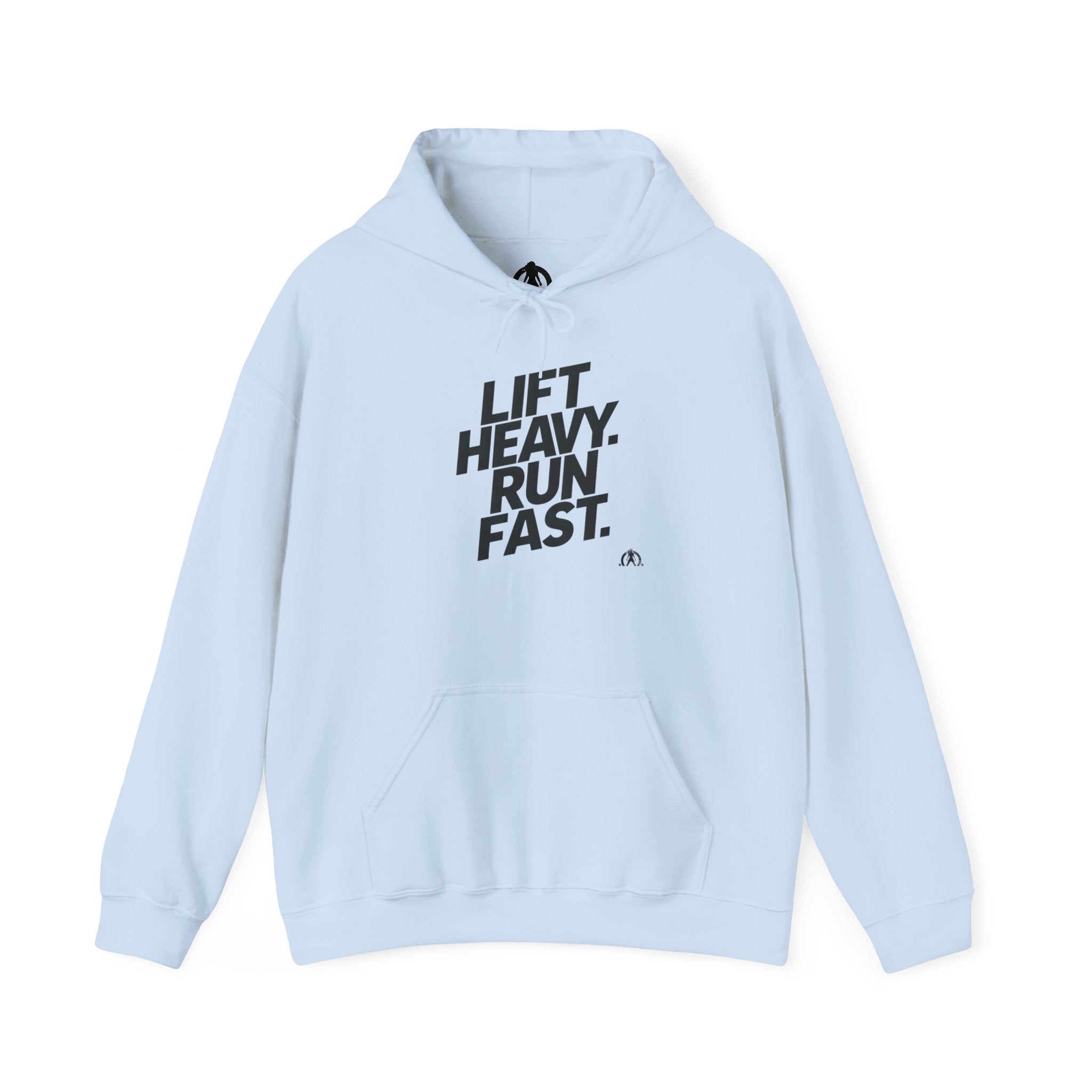 Lift Heavy Run Fast – Unisex Heavy Blend™ Hooded Sweatshirt (Front Black Logo) 🏋️‍♂️🏃‍♀️🖤