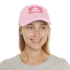 Distressed - Dad Hat with Leather Patch (Rectangle) - White Font