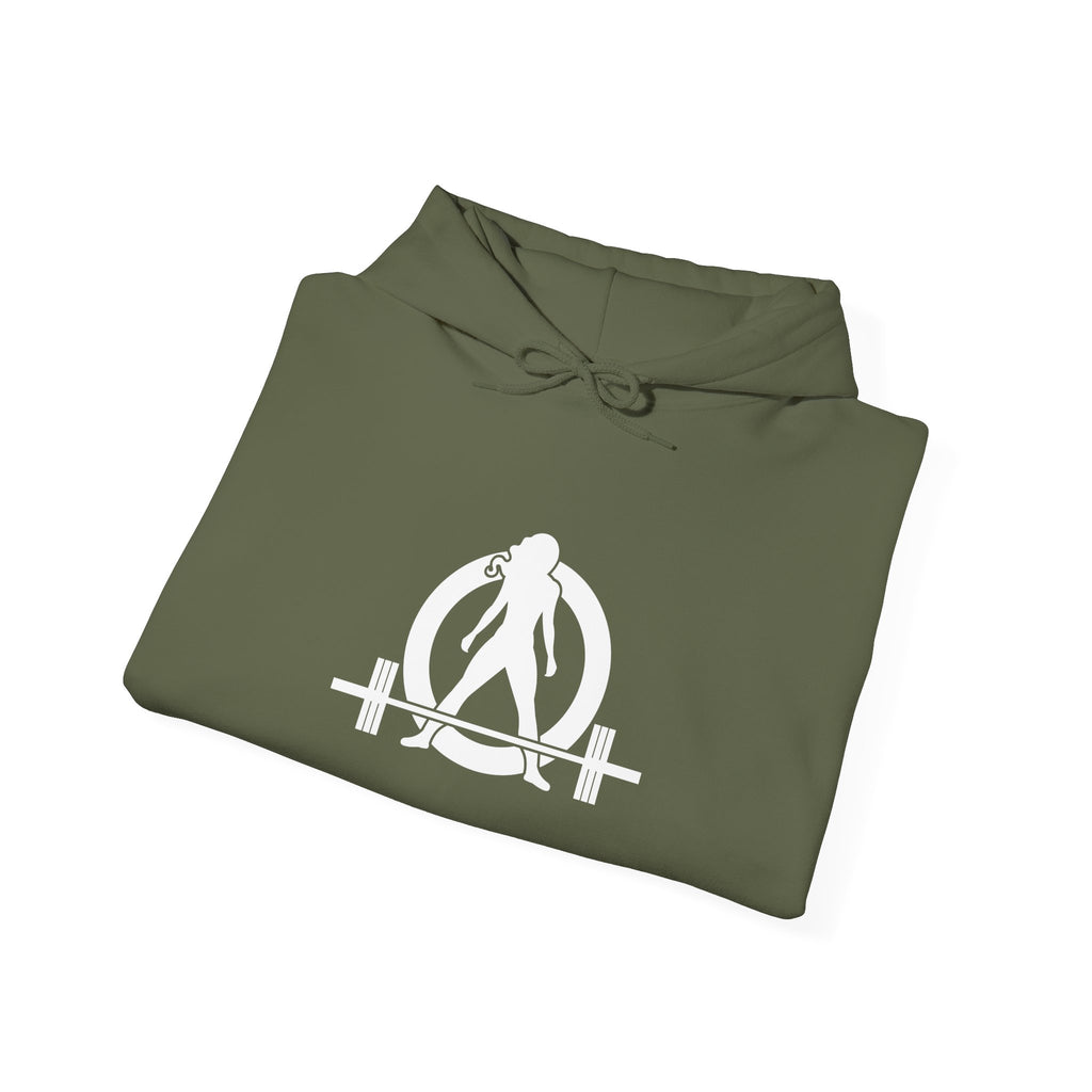 I Could Squat You - Classic Logo White - Unisex Heavy Blend Hooded Sweatshirt Print on Front & Back