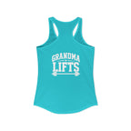 Grandma Lifts - Women's Ideal Racerback Tank - White Logo Front & Back