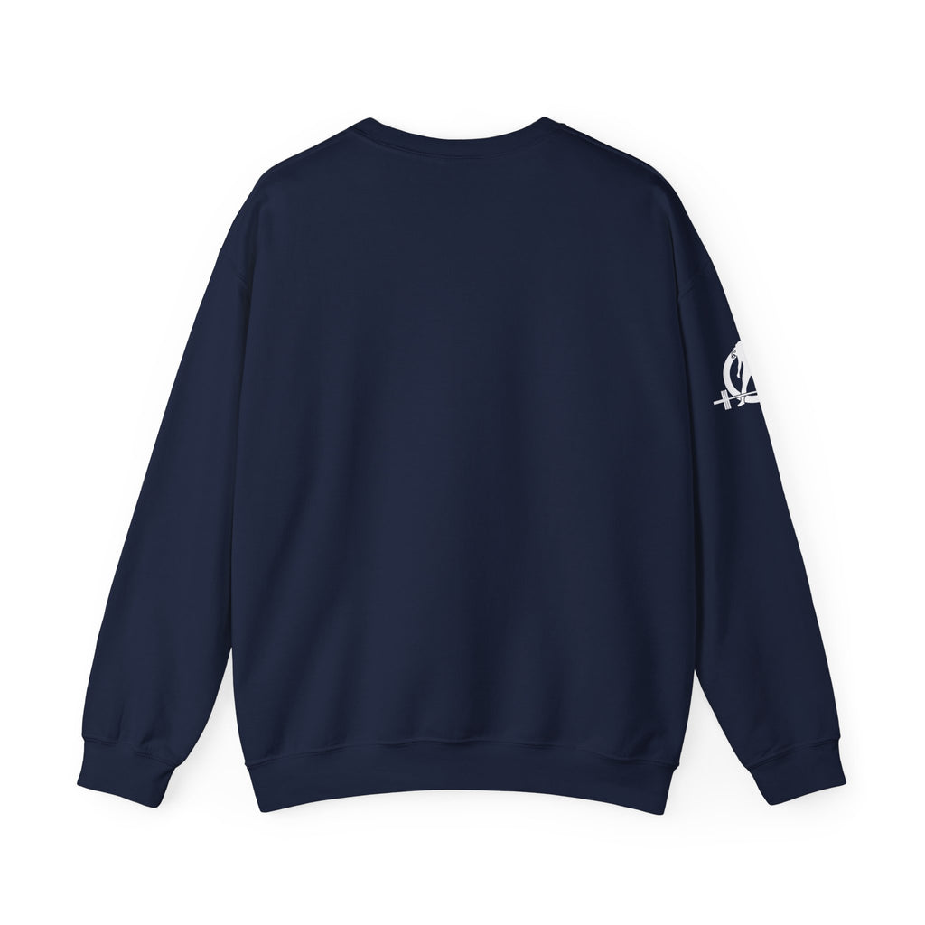 Iron Sharpens Iron - Unisex Heavy Blend™ Crewneck Sweatshirt - Front White Logo - Plain Back
