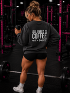 ALL I NEED IS COFFEE and a Barbell - Unisex Heavy Blend™ Crewneck Sweatshirt - Distressed Logo - Front & Back