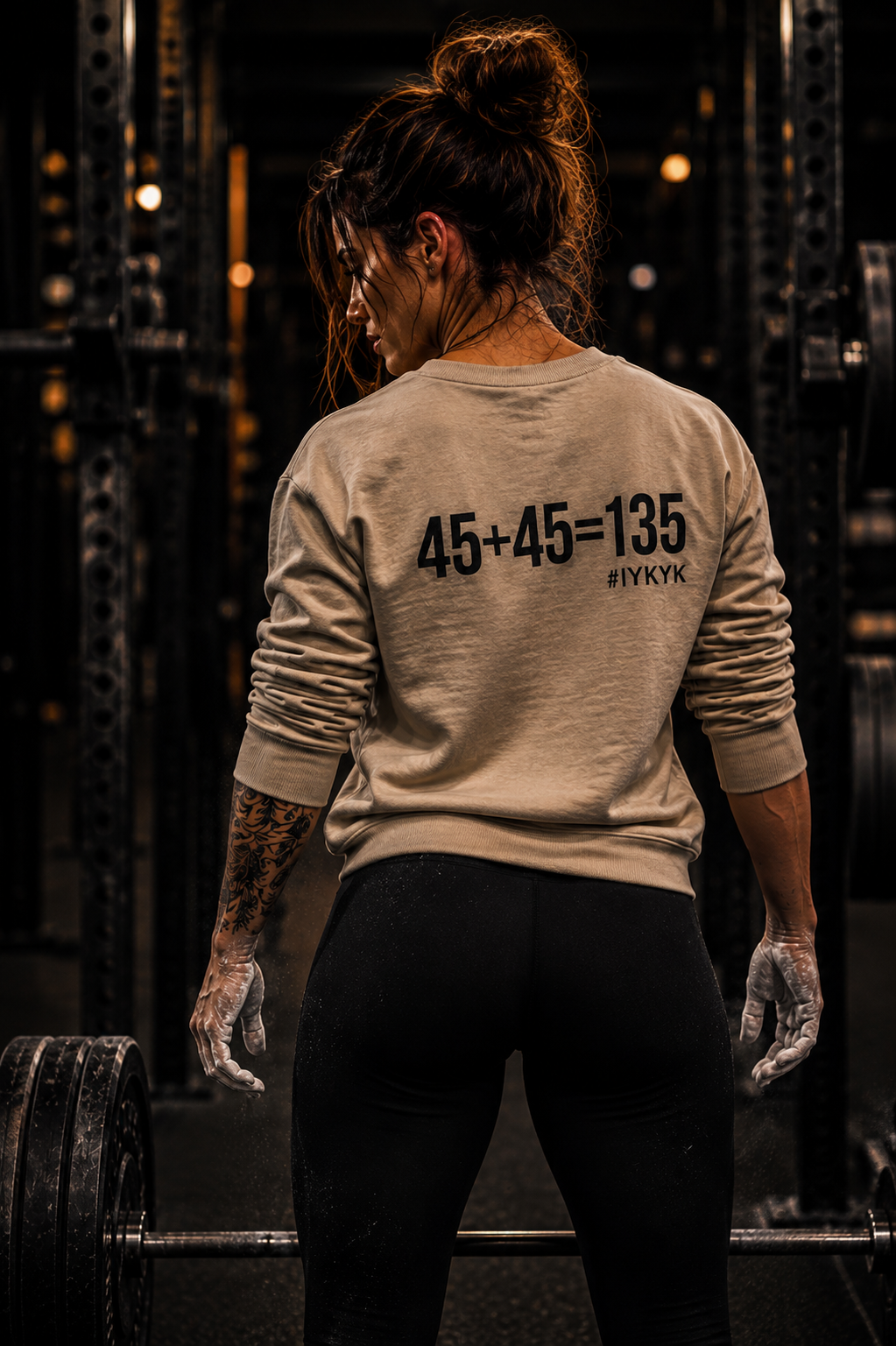 45 + 45 = 135 – Unisex Long-Sleeve Tee | Black Print, Front & Back
