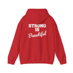 Strong Is Beautiful – Unisex Heavy Blend™ Hooded Sweatshirt (Distressed White Logo) 🤍💪