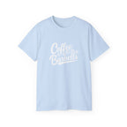 Coffee & Barbells - Unisex Ultra Cotton Tee - Front White Logo - Plain Back