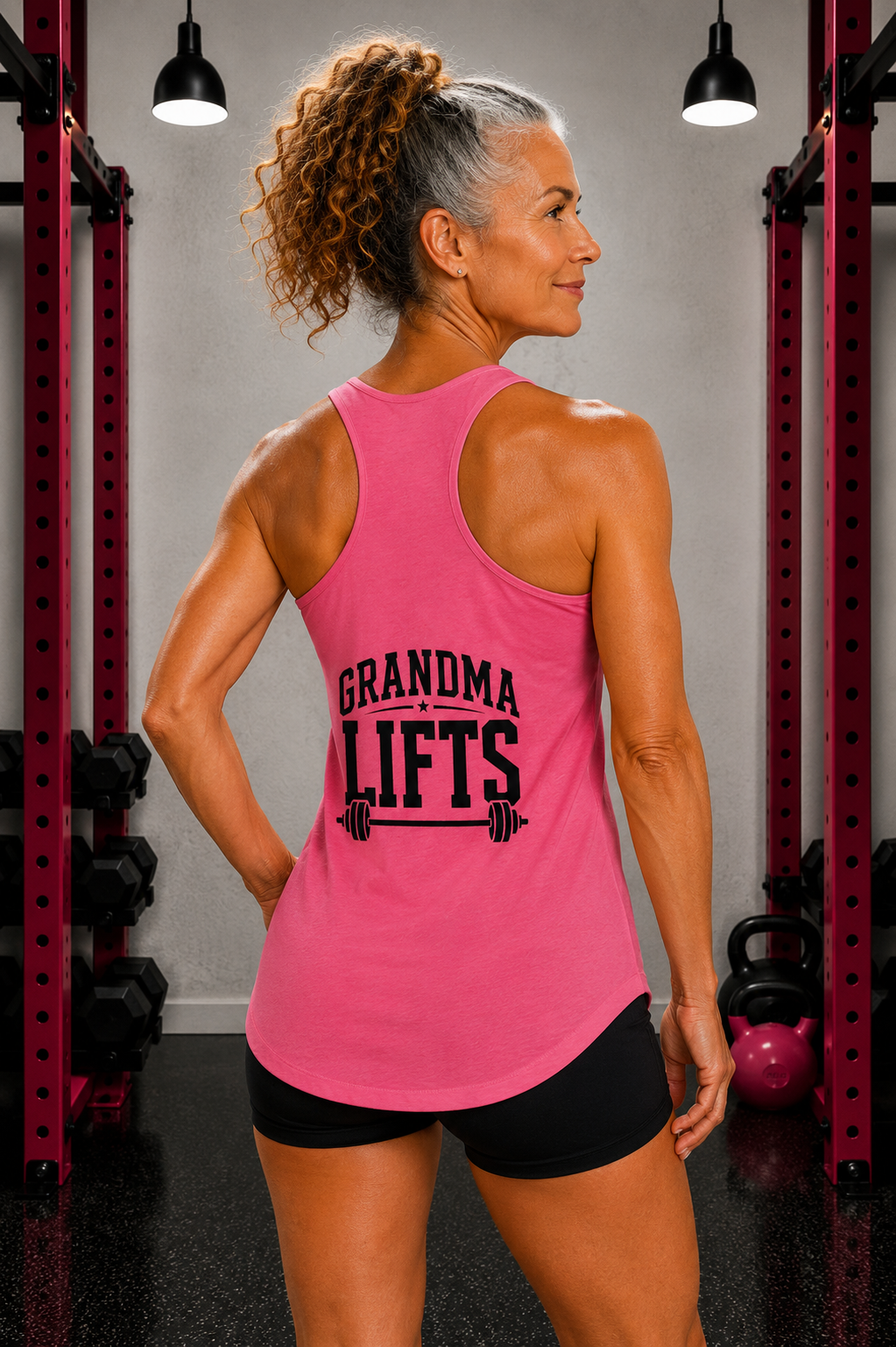 Grandma Lifts - Women's Ideal Racerback Tank - White Logo Front & Back