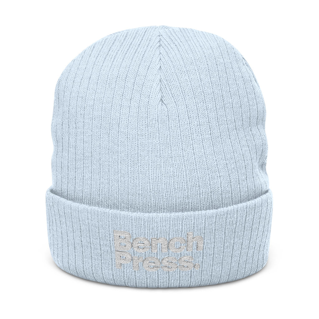Bench Press Embroidered Ribbed Beanie – Workout Gym Hat
