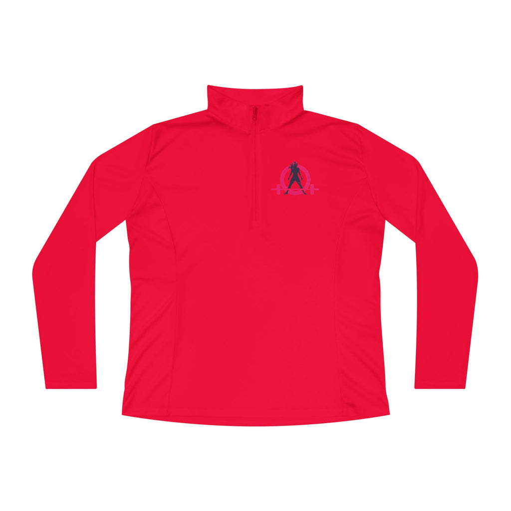Ladies Quarter-Zip Pullover - White Distressed Logo