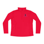 Ladies Quarter-Zip Pullover - White Distressed Logo