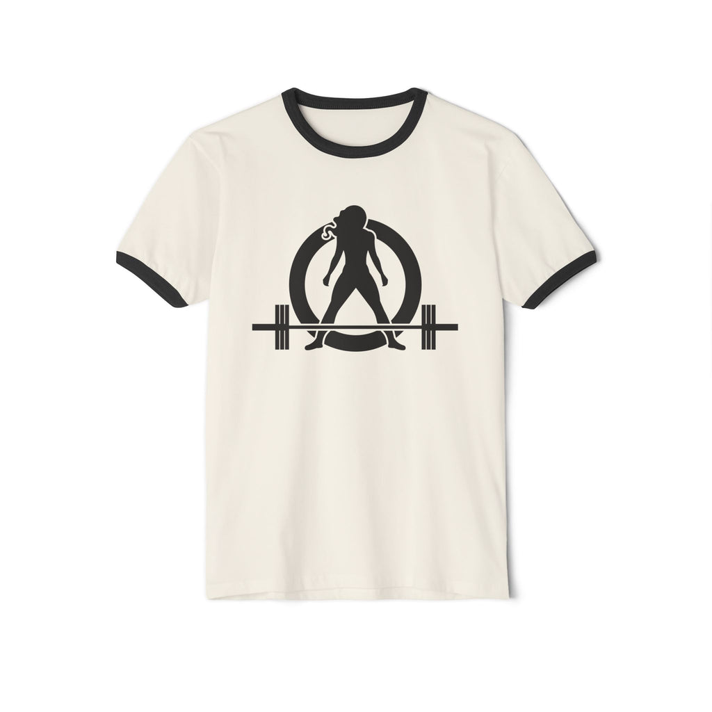 45 + 45 - Unisex Cotton Ringer T-Shirt - Black Logo Front & Back