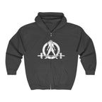 Unisex Heavy Blend™ Full Zip Hooded Sweatshirt – Distressed White Logo 🤍⚡