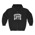 Grandma Lifts - Unisex Heavy Blend™ Full Zip Hooded Sweatshirt –White Logo Front Plain Back