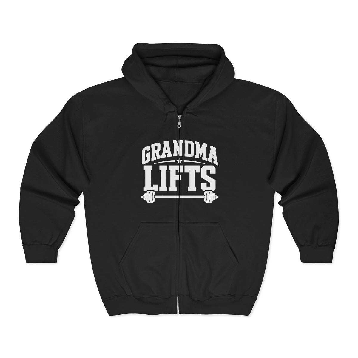 Grandma Lifts - Unisex Heavy Blend™ Full Zip Hooded Sweatshirt –White Logo Front Plain Back