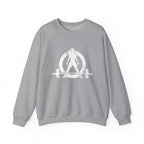 ALL I NEED IS COFFEE and a Barbell - Unisex Heavy Blend™ Crewneck Sweatshirt - Distressed Logo - Front & Back