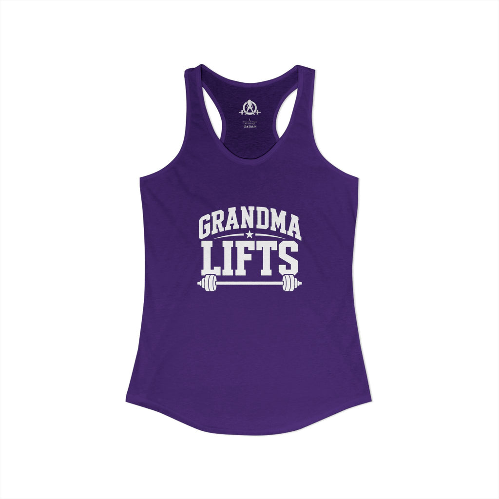 Grandma Lifts - Women's Ideal Racerback Tank - Black Logo Front Plain Back