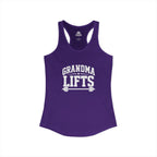 Grandma Lifts - Women's Ideal Racerback Tank - Black Logo Front Plain Back