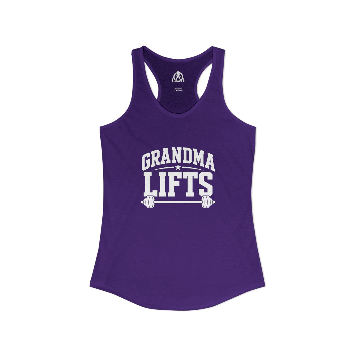 Grandma Lifts - Women's Ideal Racerback Tank - Black Logo Front Plain Back