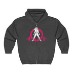 Distressed Logo – Unisex Heavy Blend™ Full Zip Hooded Sweatshirt – Color Inverted Logo