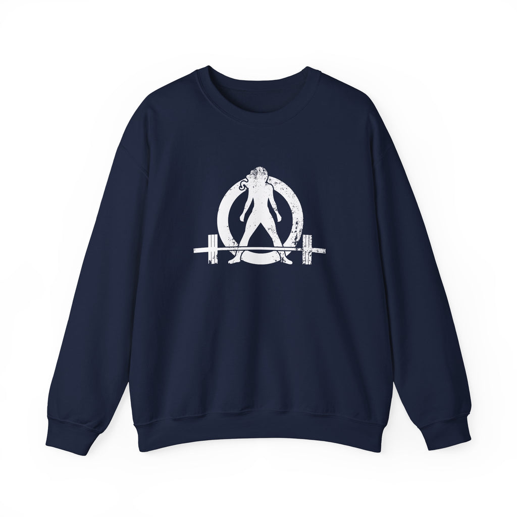 I DON’T WANT TO LOOK SKINNY I WANT TO LOOK LIKE I CAN KICK YOUR ASS - Unisex Heavy Blend™ Crewneck Sweatshirt - Distressed White Logo