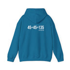 45 + 45 = 135 – Unisex Hoodie | White Logo, Front & Back