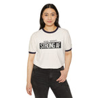 Goal Weight Strong AF - Unisex Cotton Ringer T-Shirt - Black Logo Plain Back