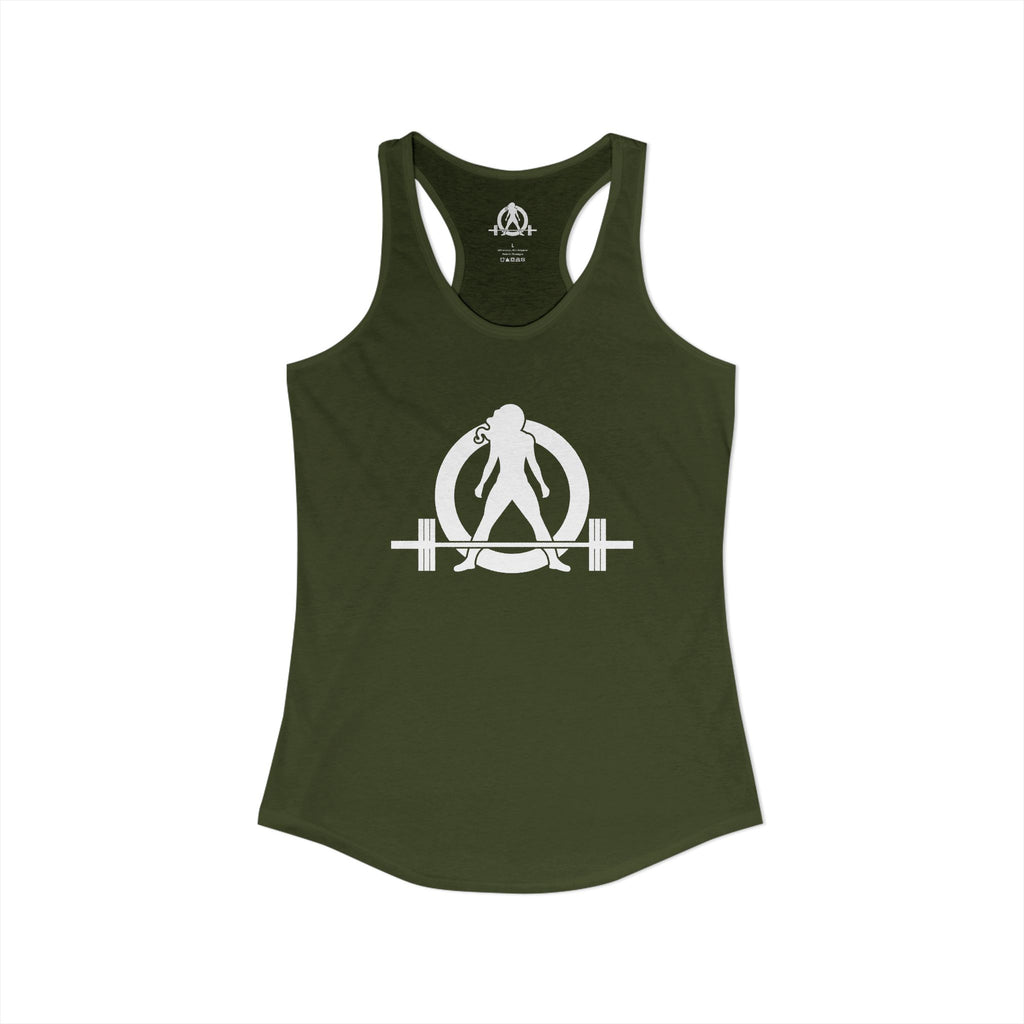 Grandma Lifts - Women's Ideal Racerback Tank - White Logo Front & Back