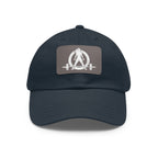 Distressed - Dad Hat with Leather Patch (Rectangle) - White Font