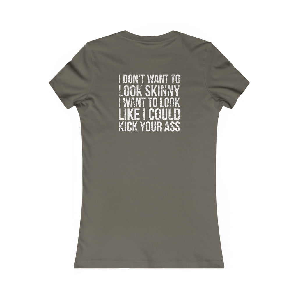 Kick Your Ass – Women’s Favorite Tee (White Distressed Logo)