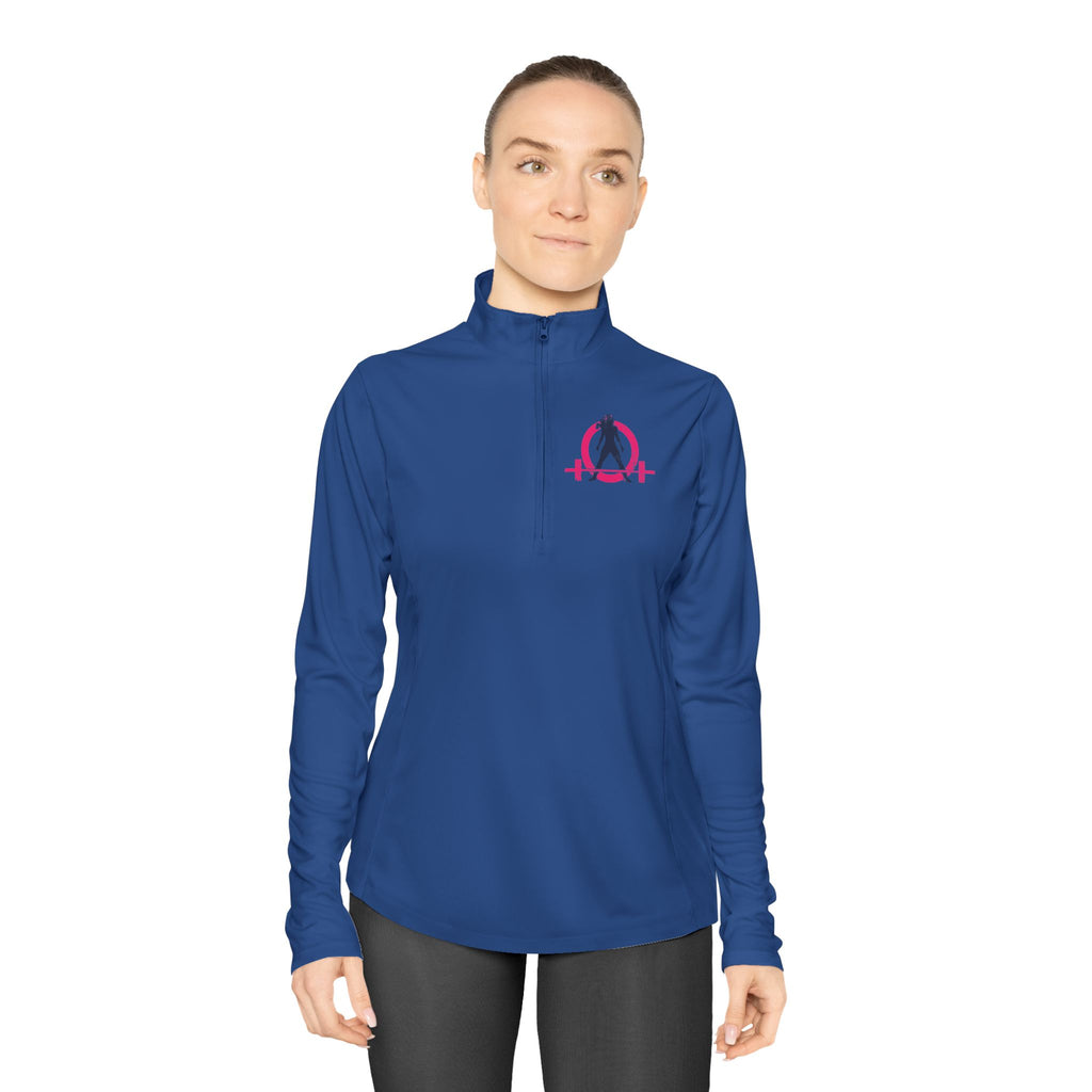 Ladies Quarter-Zip Pullover - White Distressed Logo