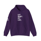 Lift Heavy Pet Cats - Unisex Heavy Blend Hooded Sweatshirt - White Logo