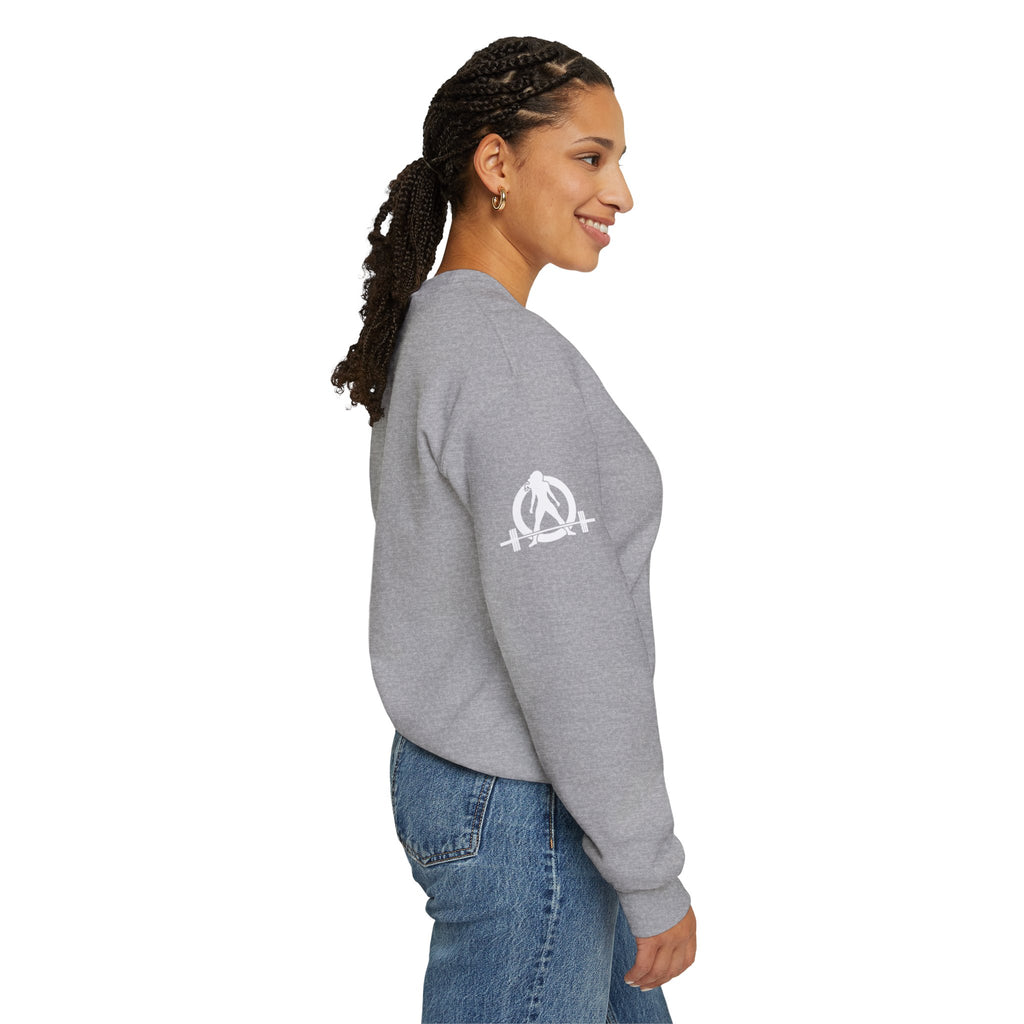 Iron Sharpens Iron - Unisex Heavy Blend™ Crewneck Sweatshirt - Front White Logo - Plain Back