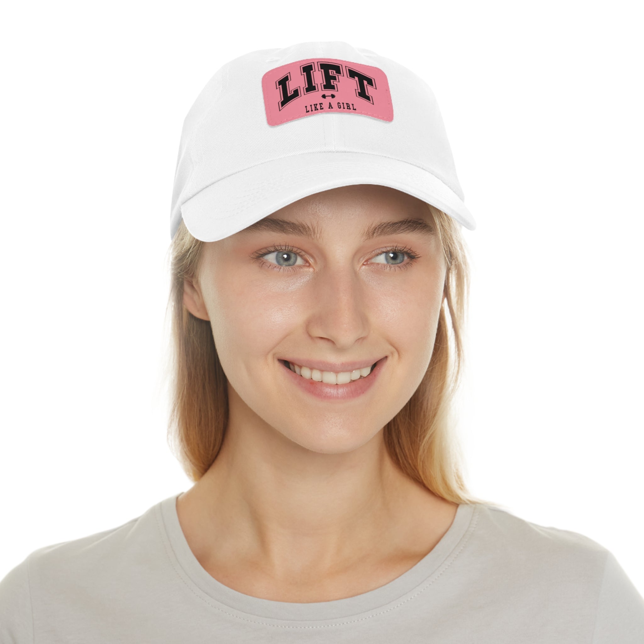 Lift Like A Girl - Dad Hat with Leather Patch (Rectangle) - Black Font
