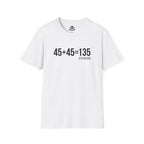 45 + 45 = 135 – Unisex Softstyle Tee | Black Front, Plain Back