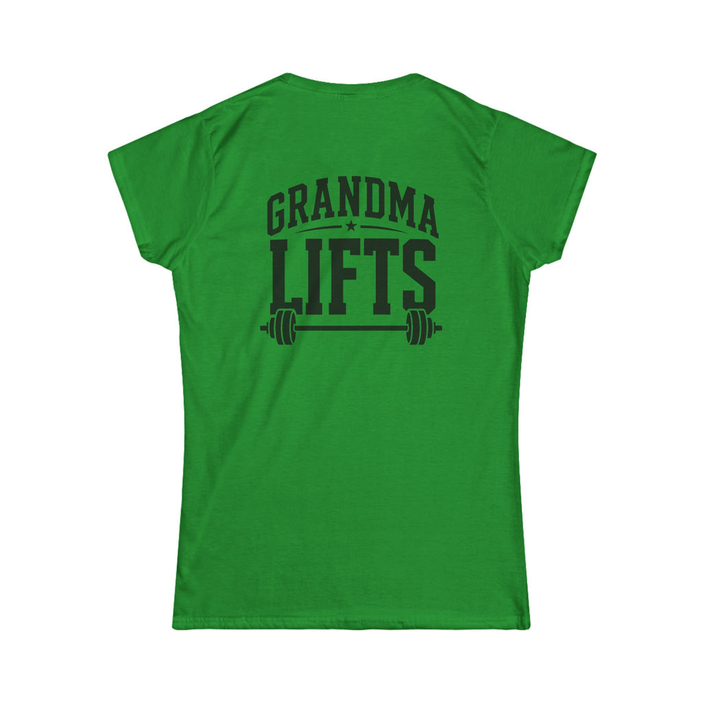 Grandma Lifts - Women's Softstyle Tee - White Logo Front & Back