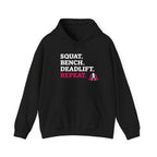 WWLW “Squat • Bench • Deadlift • Repeat” Hoodie - White Logo - Plain Back