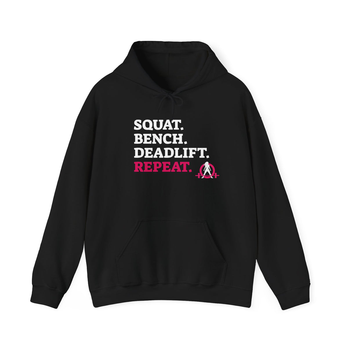 WWLW “Squat • Bench • Deadlift • Repeat” Hoodie - White Logo - Plain Back