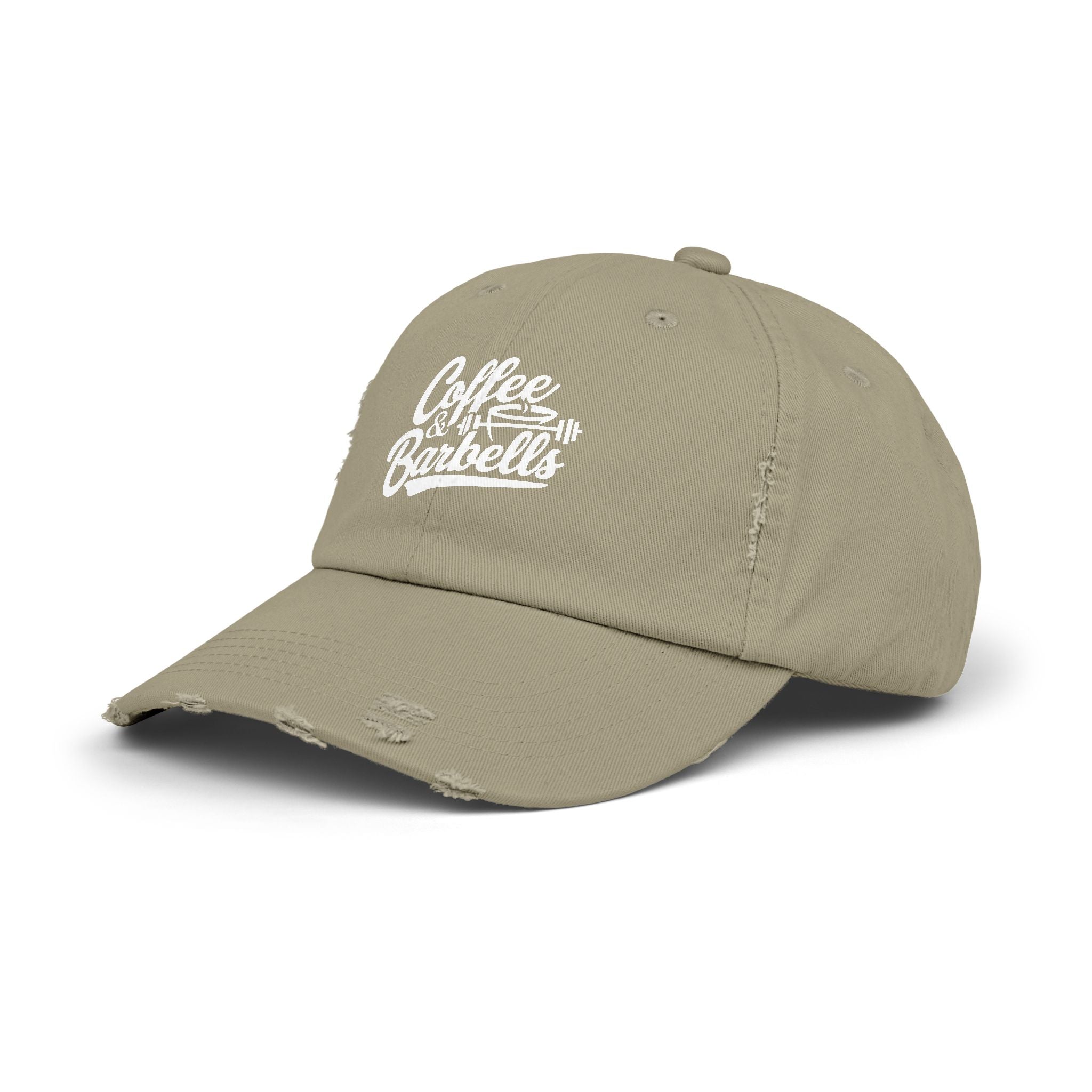 Coffee & Barbells - Unisex Distressed Cap - White Logo