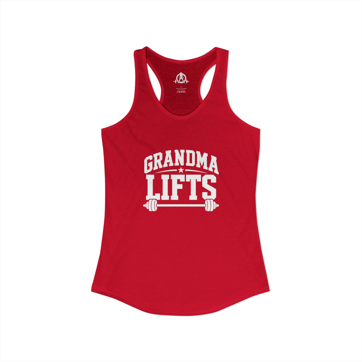 Grandma Lifts - Women's Ideal Racerback Tank - Black Logo Front Plain Back