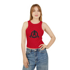 Chic Women's Micro Rib Tank Top, Casual Summer Top, Workout Tank, Layering Piece, Activewear, Relaxed Fit - Black Logo