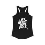 Lift Heavy - Run Fast - Racer Back Tank Top - Women's Ideal Racerback Tank (White Front & Back Logo)