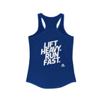Lift Heavy - Run Fast - Racer Back Tank Top - Women's Ideal Racerback Tank (White Front & Back Logo)