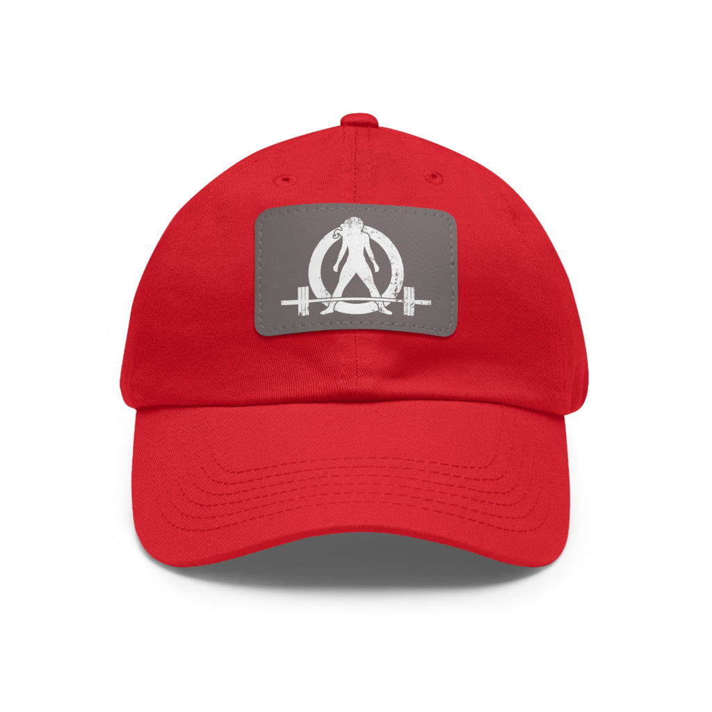 Distressed - Dad Hat with Leather Patch (Rectangle) - White Font